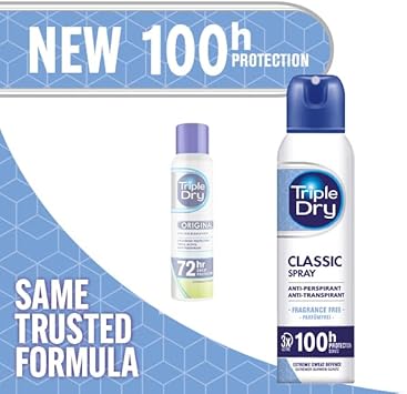 Triple Dry Classic Anti-Perspirant Spray 150Ml | Unfragrance-Free | Clinically Proven | Unisex | 100-Hour Protection Against Excessive Sweating | Fights Odour | Triple Active Formula
