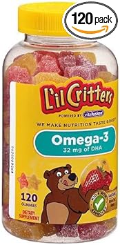 L'il Critters Omega-3 DHA Gummy Fish 120 ea(Pack of 2)