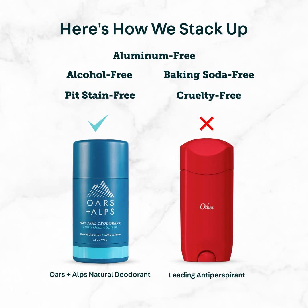 Oars + Alps Aluminum Free Deodorant for Men and Women, Dermatologist Tested and Made with Clean Ingredients, Travel Size, Fresh Ocean Splash, 3 Pack, 2.6 Oz Each