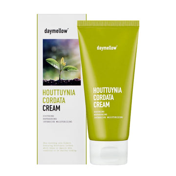 Daymellow Houttuynia Cordata Real Soothing Cream 2.82Fl.Oz/80Ml, Face Moisturizer, Heartleaf, Centella, Panthenol, Skin Barrier Repair, Acne, Soothes Redness Facial Cream Korean Skincare