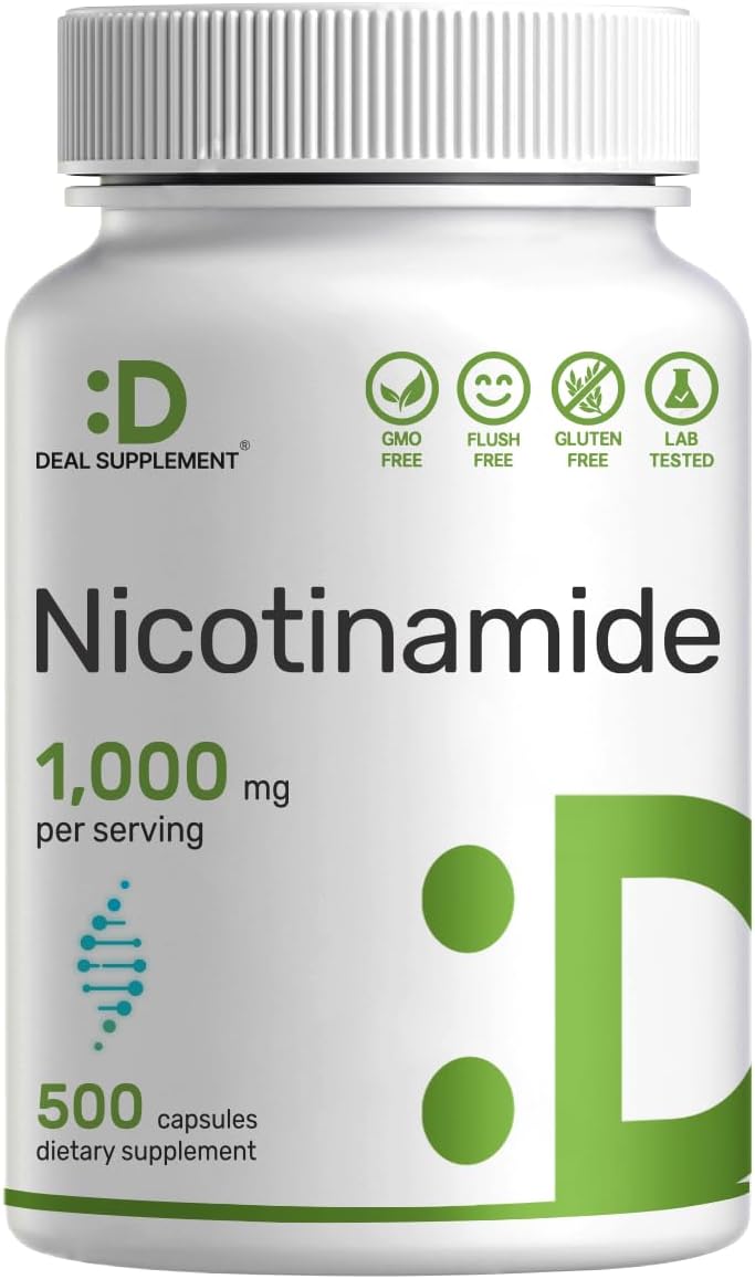Deal Supplement Vitamin B3 1,000Mg Per Serving, 500 Capsules  Flush Free Niacin, Nicotinamide Also Known As Niacinamide  B Vitamins Supplement, Supports Healthy Skin & Energy Productionnon-Gmo