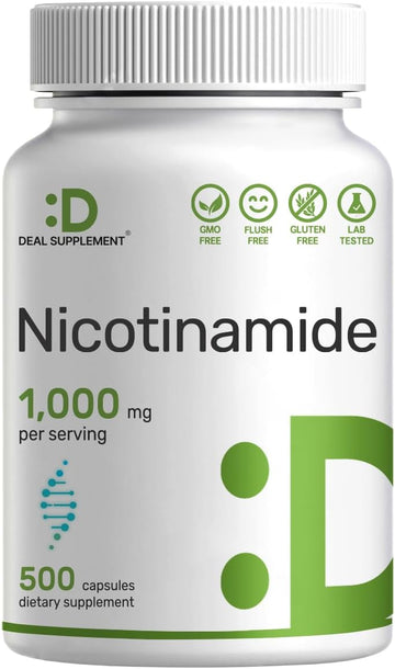 Deal Supplement Vitamin B3 1,000Mg Per Serving, 500 Capsules  Flush Free Niacin, Nicotinamide Also Known As Niacinamide  B Vitamins Supplement, Supports Healthy Skin & Energy Productionnon-Gmo