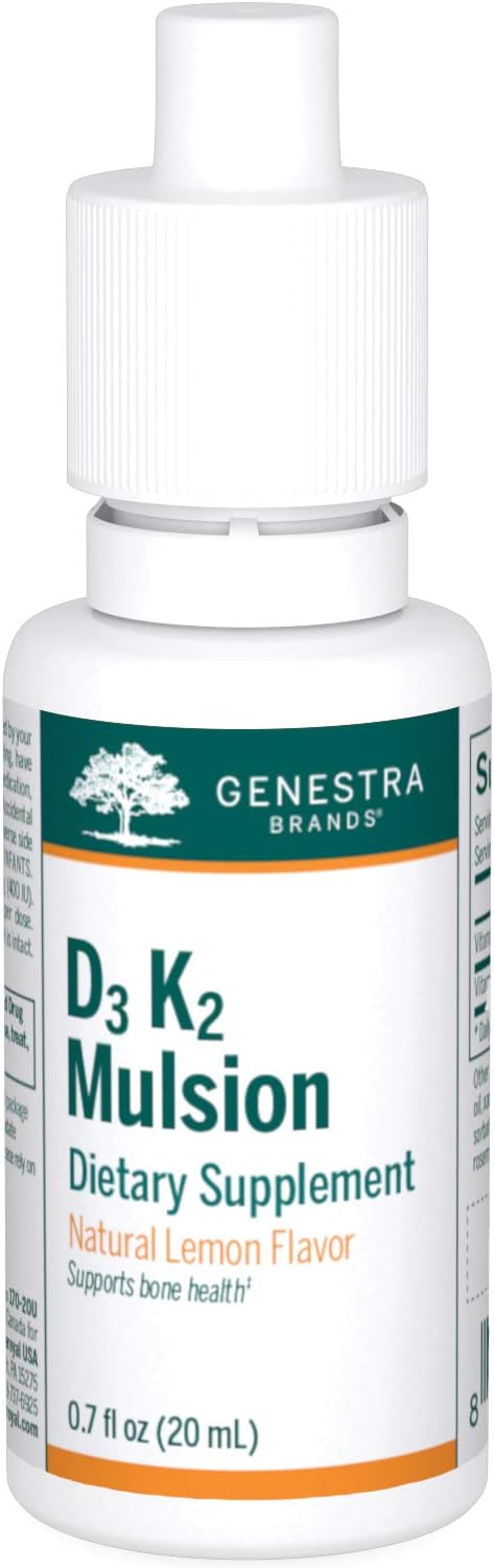 Genestra Brands D3 K2 Mulsion - Liquid Vitamins For Bone Health - Natural Lemon - 122 Servings