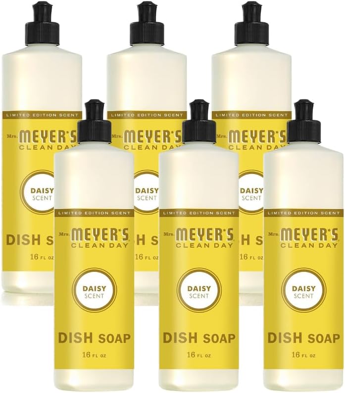 MRS. MEYER'S CLEAN DAY Liquid Dish Soap Daisy, 16 Fl Oz (Pack of 6)