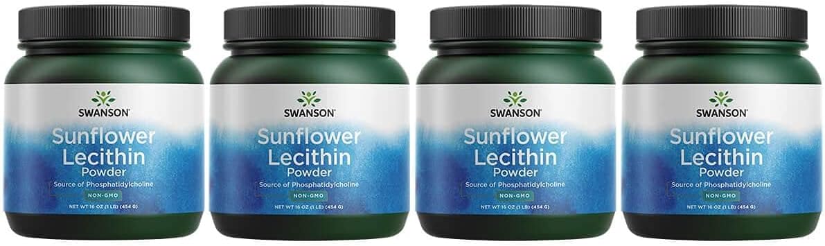 Swanson Sunflower Lecithin Brain Health Nervous System Support Non-Gmo Soy-Free Vegetarian 16 Oz (1Lb) 454 Gram Powder (4 Pack)