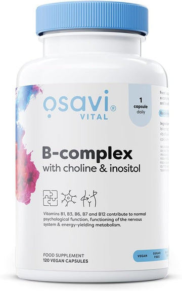 Osavi B–Complex With Choline & Inositol – 120 Vegan Capsules | Complete B–Vitamin Support For Energy, Nervous System & Mental Performance | With Vitacholine® | Clean Label | Vegan–Friendly