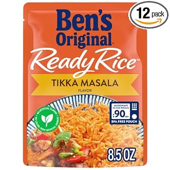 BEN'S ORIGINAL Ready Rice Tikka Masala Flavored Rice, Easy Dinner Side, 8.5 oz Pouch (Pack of 12)