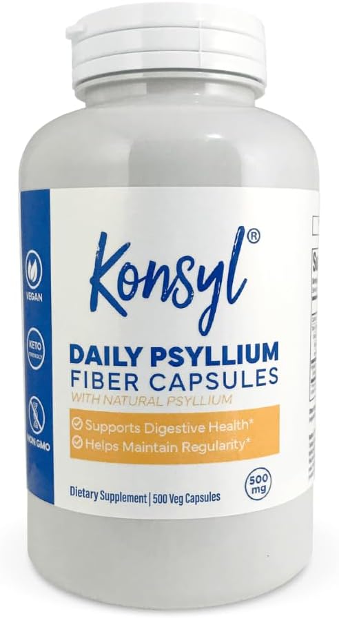 Konsyl Daily Psyllium Fiber Capsules Contains 1500Mg Psyllium Husk Powder Per Serving - Non-Gmo, Vegan, Keto - Supports Digestive Health+ 500 Count