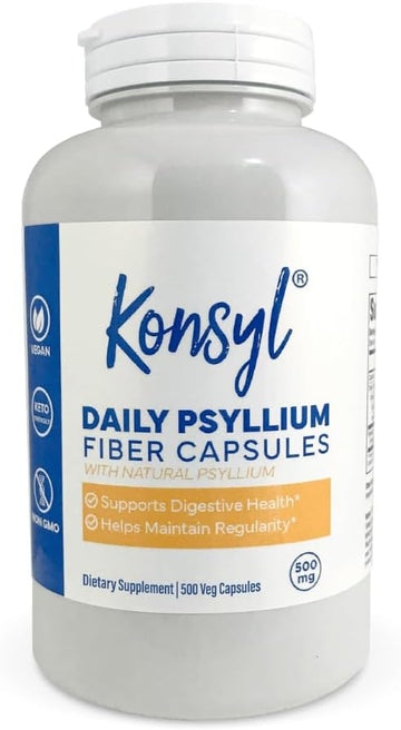 Konsyl Daily Psyllium Fiber Capsules Contains 1500Mg Psyllium Husk Powder Per Serving - Non-Gmo, Vegan, Keto - Supports Digestive Health+ 500 Count
