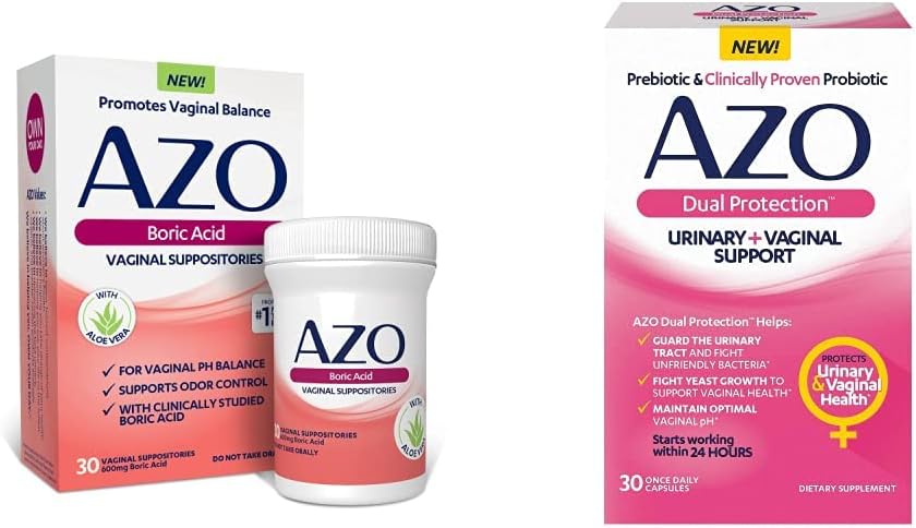 AZO Boric Acid Vaginal Suppositories 30 Ct + AZO Dual Protection 30 Ct | Feminine Balance & Urinary Health Support