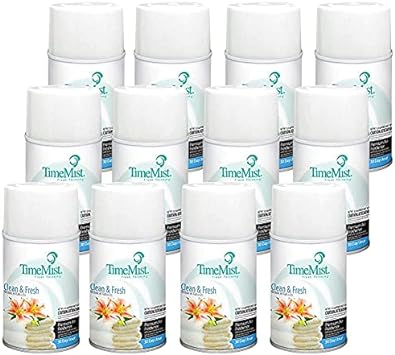 TimeMist Premium Metered Air Freshener Refills - Clean & Fresh - 7.1 oz (Case of 12) - 1042771 - Lasts Up To 30 Days and Neutralizes Tough Odors : Health & Household