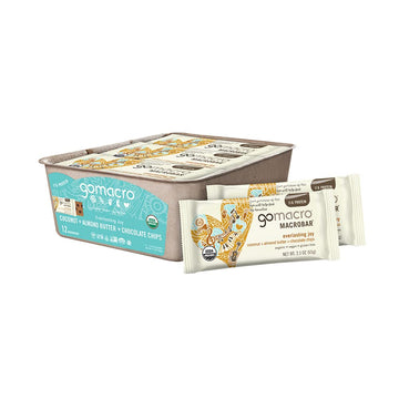 Gomacro Macrobar Organic Vegan Protein Bars - Coconut + Almond Butter + Chocolate Chips (2.3 Ounce Bars, 12 Count)