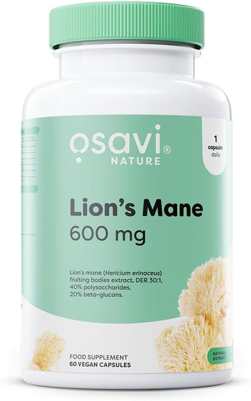 Osavi Lion’S Mane 600 Mg – 60 Vegan Capsules | Hard Capsules With Hericium Erinaceus Extract | Standardized For Polysaccharides And Beta–Glucans