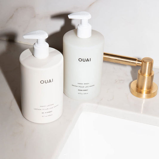 OUAI Hand Wash and Hand Lotion Set, Dean Street Scent - Moisturizes and Exfoliates with Daily Use - Made with Jojoba Esters, Avocado & Rosehip Oils - 16 fl oz Each