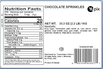 Yupik Oblong Chocolate Flavored Sprinkles, 2.2 Lb, Low Sugar, Cholesterol-Free, Sodium-Free, Kosher, Perfect For Baking And Decorating Ice Cream, Cakes, Cookies, Cupcakes, And Donuts