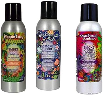 Tobacco Outlet Products - Hippie Love, Nag Champa, Patchouli Amber Smoke Odor Exterminator 7oz Spray 3 Pack (1 of Each) : Health & Household