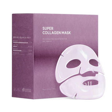 Arocell Super Collagen Mask 12 Facial Sheet Dual Matrix Hydrogel Masks With Low Molecular Weight Collagen For Elasticity Hydrating Anti-Aging Cooling Korean Skincare, 43G X 12Ea