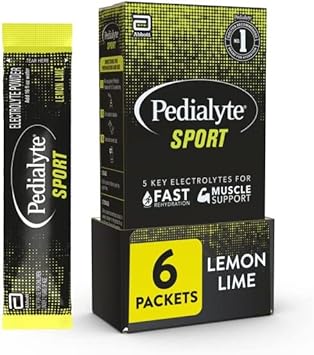 Pedialyte Sport Electrolyte Powder, Fast Hydration with 5 Key Electrolytes for Muscle Support Before, During, & After Exercise, Lemon Lime, 0.49-oz Packets (24 Count) : Health & Household