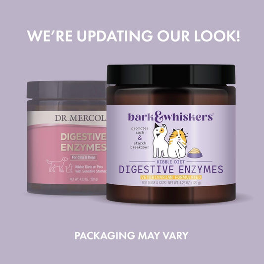 Bark & Whiskers Digestive Enzymes Kibble Diet, For Dogs & Cats, 4.23 Oz. (120 G), 150 Scoops, Promotes Carb & Starch Breakdown, Veterinarian Formulated, Non-Gmo, Dr. Mercola