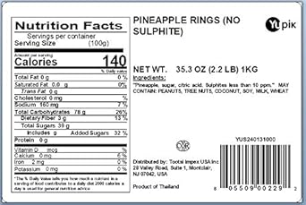 Yupik Pineapple Rings, Sulphite-Fee, 2.2 Lb, Gluten-Free, Kosher, Sweetened Tropical Dried Fruits, Sliced Pineapple, Chewy, Source Of Fiber, Fruity Snacks, Ideal For Baking & Topping