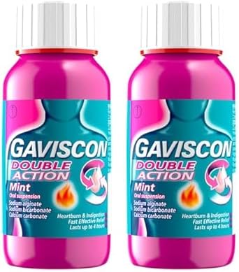Gaviscon Double Action Mint Liquid 150 ml - Fast-Acting Heartburn, Indigestion, Acid Reflux Relief, Long-Lasting Antacid for Digestion & Nausea (Pack of 2) : Amazon.co.uk: Grocery