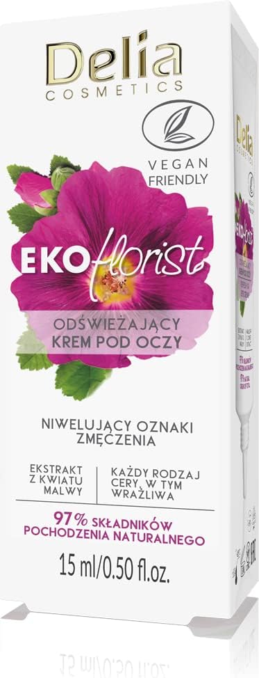 Delia Cosmetics - Ekoflorist - Eye Cream - Refreshing, Vegan Natural Cosmetic - Hyaluronic Acid - All Skin Types - Regenerates, Smoothes, Moisturizes, Elasticizes, Eliminates Signs Of Fatigue - 15Ml