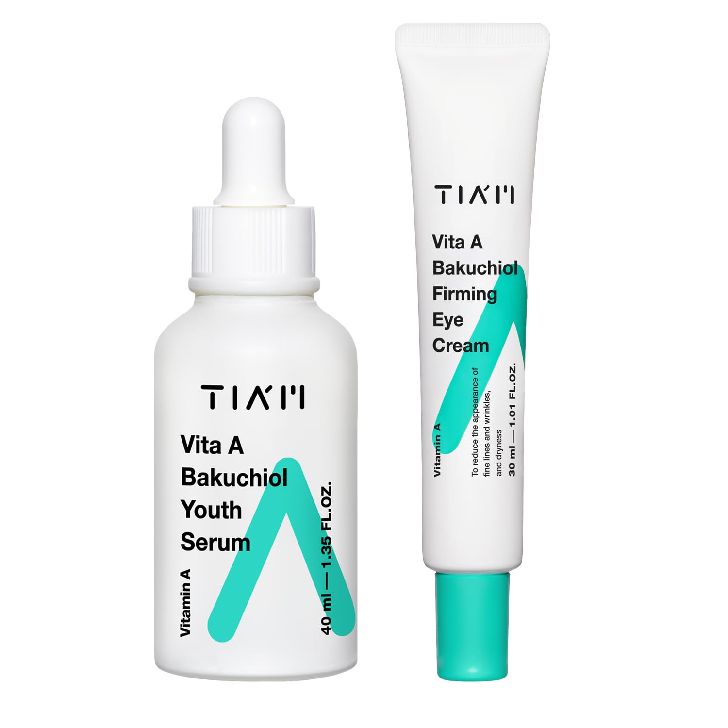 Tiam Youth & Firm Duo: Vita A Bakuchiol Youth Serum & Firming Eye Cream, Firming, Nourishing, Korean Skincare Set