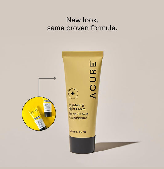 Acure Brightening Night Cream - Night Time Moisturizer Cream For Face & Neck - 100% Vegan Formula With Argan Oil, Chlorella & Echinacea - Hydration & Moisturizing For All Skin Types - 1.7 Fl Oz