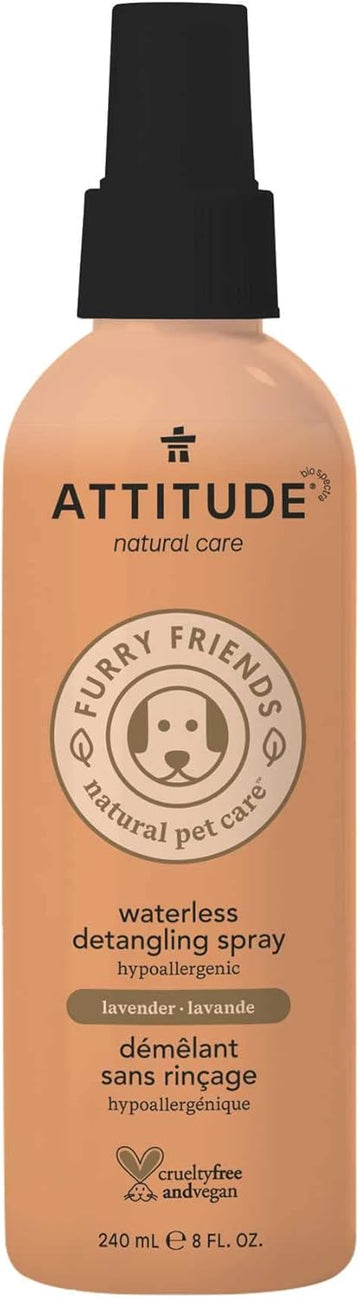 Attitude Waterless Anti-Itching Detangling Spray For Pets, Plant And Mineral-Based Ingredients, Vegan And Cruelty-Free Animal Grooming Products, Lavender, 8 Fl Oz