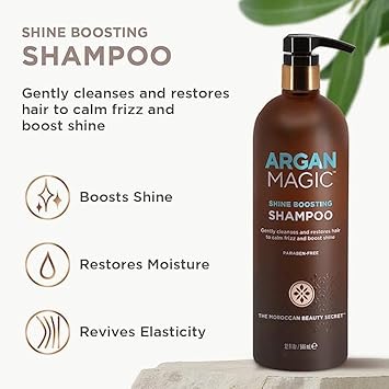 Argan Magic Hair Care Essentials Trio - Shine Boosting Shampoo | Moisturizing Conditioner | 10 In 1 Leave In Spray | Restores Shine & Elasticity | Hydrates | Detangles | Made In Usa (32 Oz / 8 Oz)
