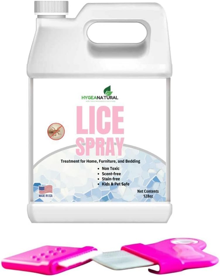 Lice Treatment Bundle - Lice Spray (1 Gallon) & Lice Treatment Comb - Natural Treatment For Head Lice & Stainless Steel Comb With Grooved Teeth For Nit Removal With 5X Magnifiying Glass