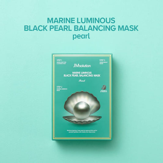 Jmsolution Marine Luminous Pearl Mask -3Step Intensive Care- Korean Skincare Facial Mask-10 Sheets For All Skin Type (Black Pearl)