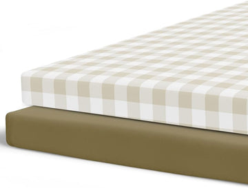 Pobibaby - 2 Pack Premium Pack N Play Sheets Fitted For Standard Pack And Plays And Mini Cribs - Ultra-Soft Jersey Knit, Stylish Floral Pattern, Safe And Snug For Baby (Gingham Khaki)