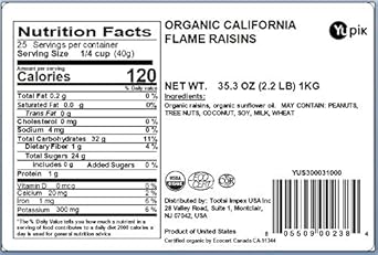 Yupik Organic California Flame Raisins, 2.2 Lb, Kosher, Non-Gmo, Vegan, Whole Dried Fruits, Naturally Sweet, No Added Sugar, Seedless, Healthy Snacks, Fruity Topping & Inclusion, Ideal For Baking