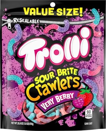 Trolli Sour Brite Crawlers, Very Berry, Sour Gummy Worms, 28.8 Ounce Resealable Bag