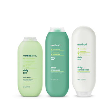 Method Hair And Body Variety Pack - Daily Zen - Shampoo 14 Oz, Conditioner 13.5 Oz, Body Wash 18 Oz