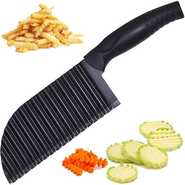 French Fry Potato Crinkle Cutter – Black Wavy Slicer, Stainless Steel Multi-Use Crinkle Cutter for Kitchen & Restaurant