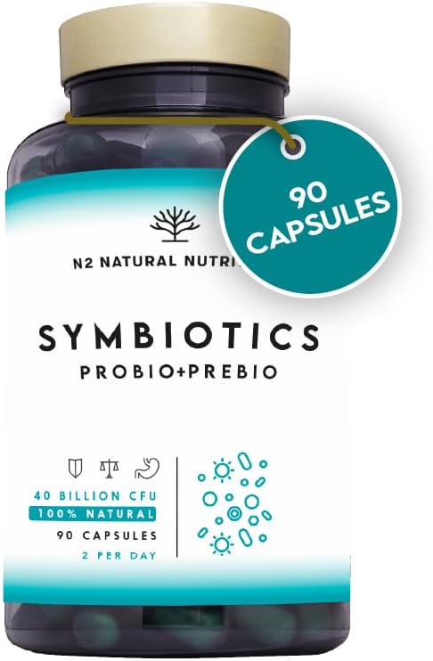 Pre And Probiotics For Gut Health. Probiotic Complex With 40 Billion Probiotic Bacteria. Probiotics For Intestinal Flora And Relief Of Digestive Discomfort. 30 Capsules. N2 Natural Nutrition