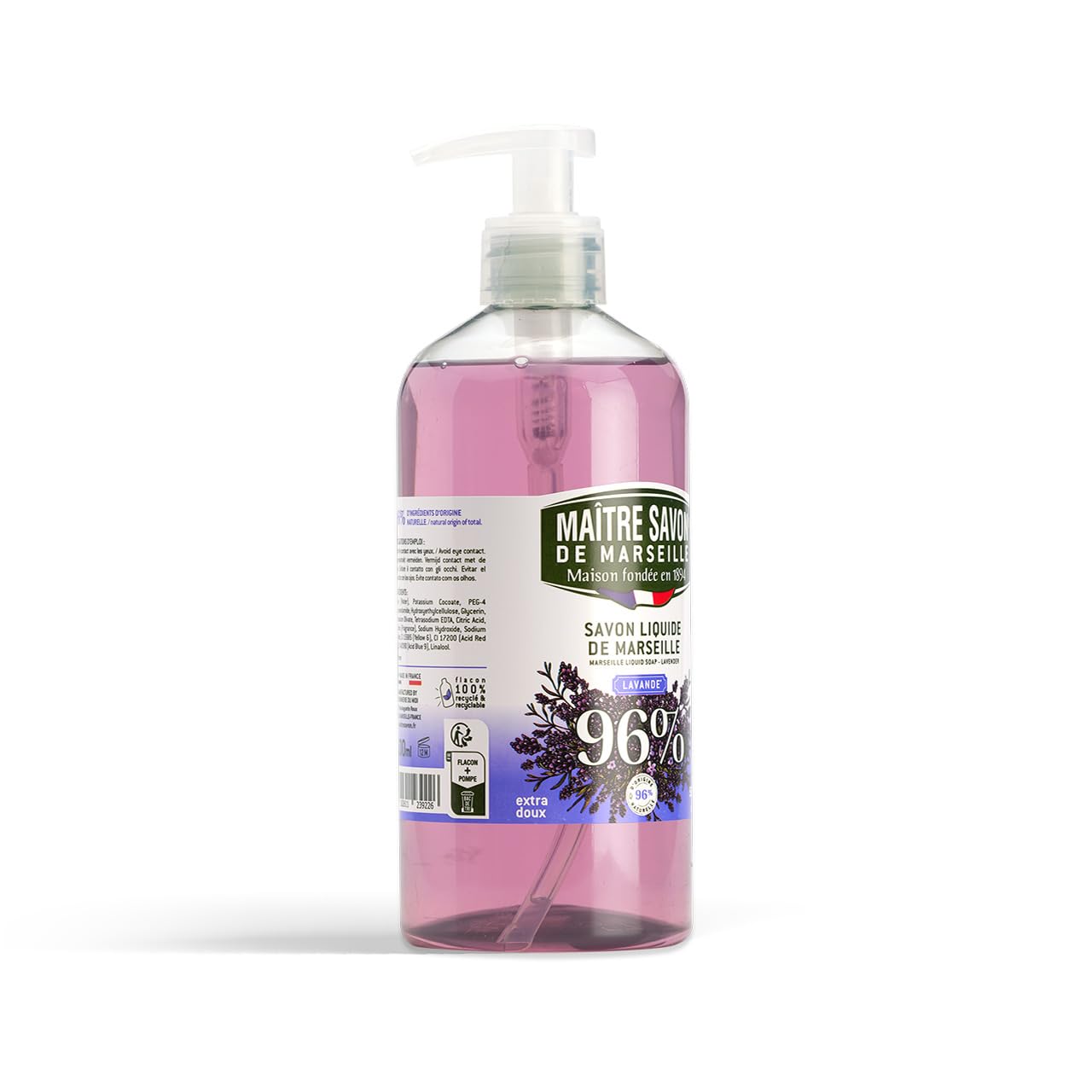 Maitre Savon De Marseille Extra Gentle Liquid Soap With Pump - Lavender 500 Ml (16.9 Fl Oz) : Beauty & Personal Care