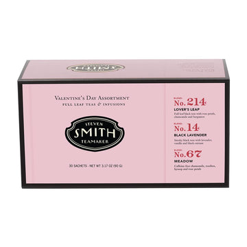 Smith Teamaker Valentine'S Day Assortment, Seasonal, Lover'S Leap, Black Lavender, Big Hibiscus, Black, Herbal Organic Full Leaf Teabags, 30 Sachets, 2.78Oz