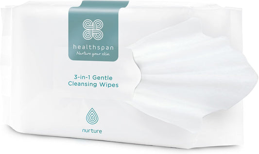 Healthspan 3-In-1 Gentle Cleansing Wipes (25 Wipes) | Remove Make-Up, Cleanse & Tone | Enriched With Soothing Aloe Vera | Suitable For All Skin Types