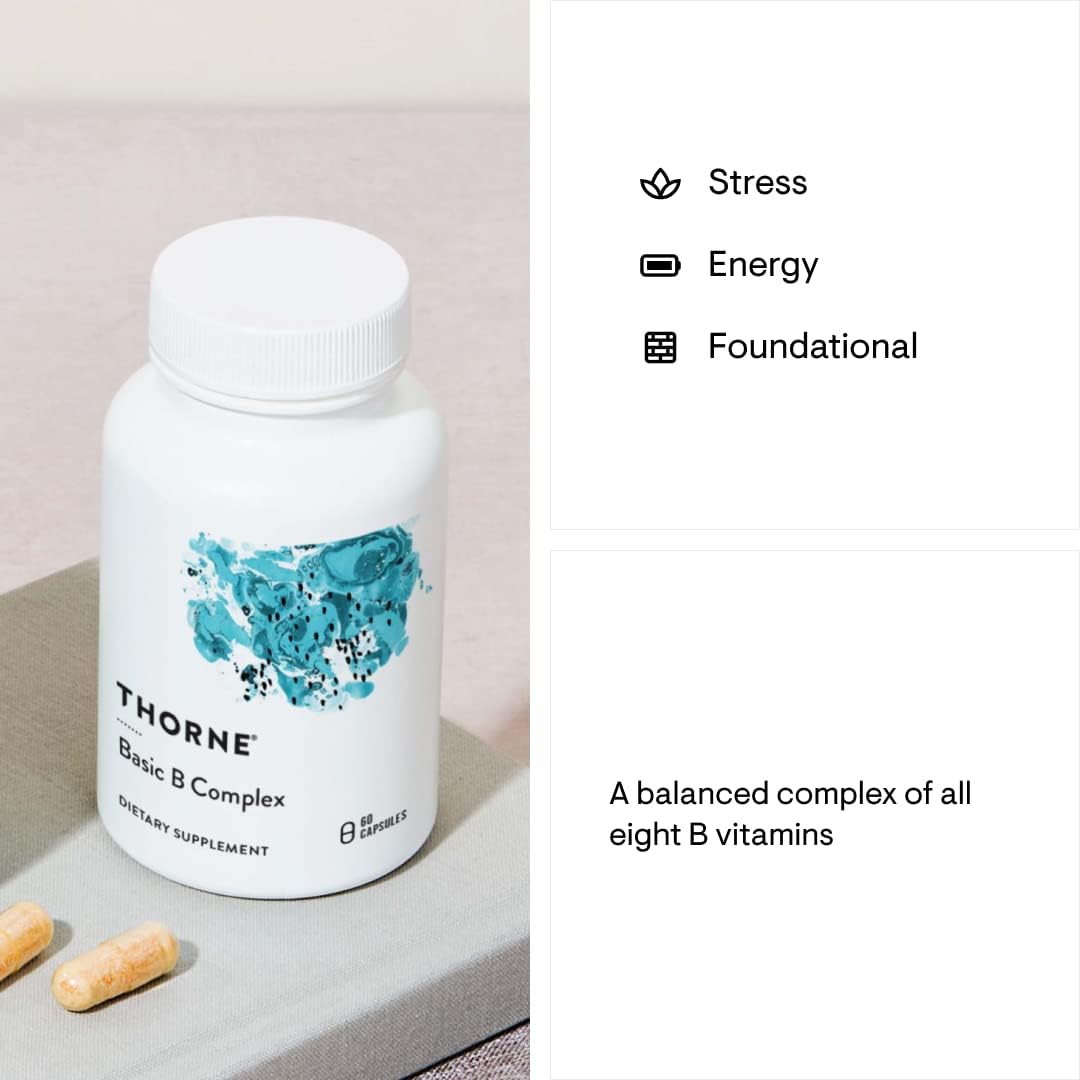 Thorne Basic B Complex (60 Capsules) & Vitamin D-5000 (60 Capsules) Bundle - Supports Cellular Energy Production, Brain Health & Healthy Bones - Gluten, Dairy & Soy-Free