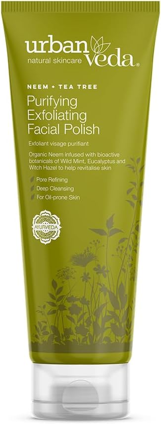 Urban Veda Purifying Exfoliating Facial Polish| Gentle Face Scrub For Women And Men | Oily Skin Cleanser | Acne Scar Treatment |Neem & Tea Tree |Face Care | Pore Cleaner For Blackhead Removal | 125 Ml