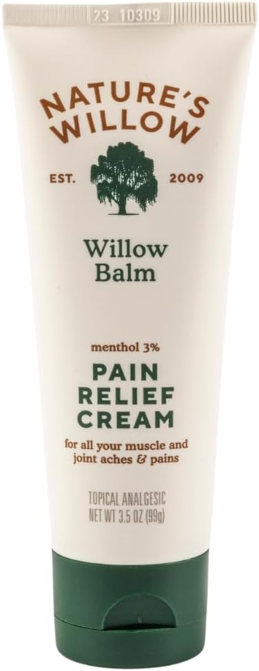 Nature's Willow Fast-Acting Willow Balm Natural Pain Relief Cream for Help Alleviating Sore Muscles & Joint Pain | Topical Willow Bark Cream with Essential Oils & Cooling Menthol | 1-Pack | 3.5 fl oz