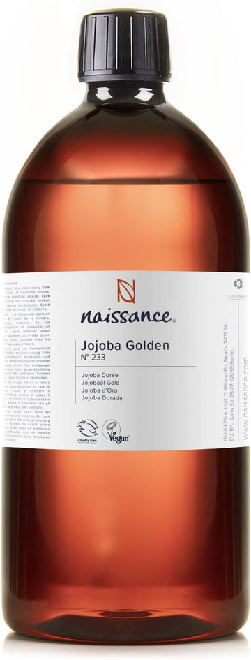 Naissance Golden Jojoba Oil (No. 233) - 900ml - Cold Pressed, Unrefined - Natural Moisturiser for Skin, Face, Beard, Nails, Hair, Body, Scalp - Massage, Aromatherapy, DIY Beauty, Candles, Vegan