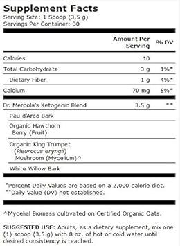 Dr. Mercola Mitomix Ketogenic Blend Pau D’Arco And Organic King Trumpet Mushroom, 30 Servings (3.7 Oz.) 1 Bag, Non Gmo, Soy Free, Gluten Free