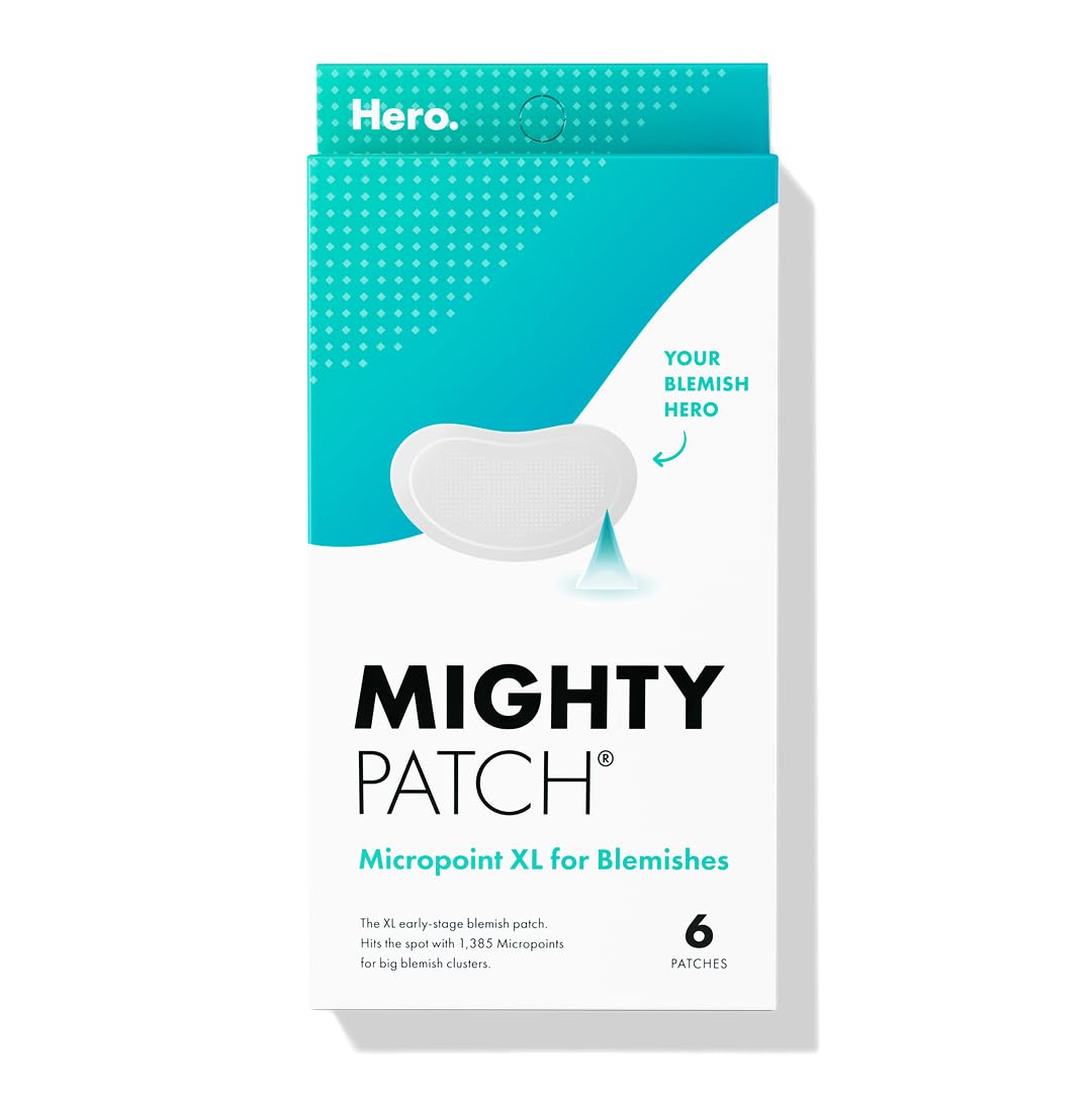 Hero Cosmetics Mighty Patch Micropoint™ Xl For Blemishes - Hydrocolloid Acne Spot Treatment Patch For Early Stage Zits And Hidden Pimples, 1,385 Proprietary Micropoints (6 Count)