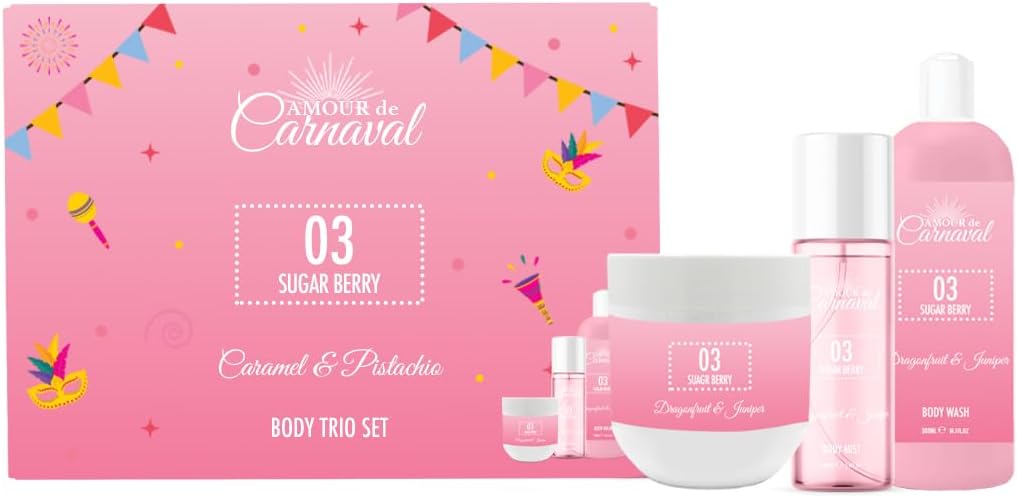 Amour De Carnaval - Sugar Berry - Body Trio Set - Dragonfruit & Jasmine - Body Wash 300Ml, Body Mist 100Ml, Body Lotion 240Ml