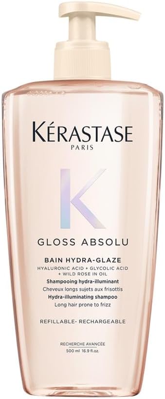 Kérastase Gloss Absolu Refillable Shampoo For All Hair Types, With Glycolic Acid, Hyaluronic Acid & Wild Rose 500Ml