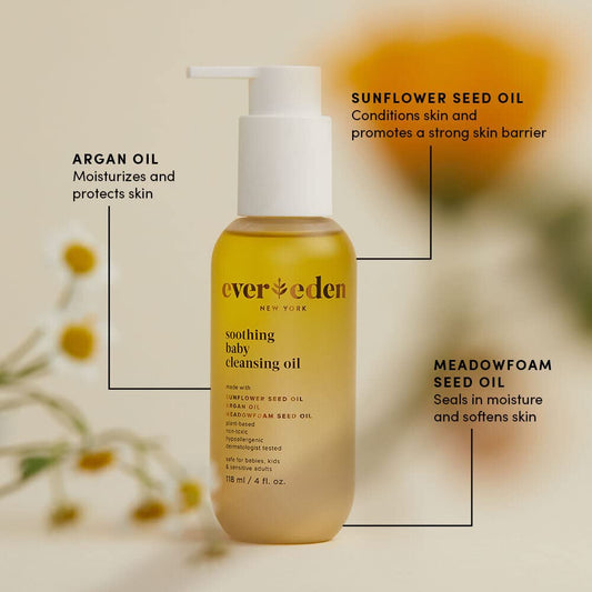Evereden Soothing Baby Cleansing Oil, 4 fl oz. | All Natural and Clean Baby Care | Non-toxic and Fragrance Free | Plant-based and Organic Ingredients